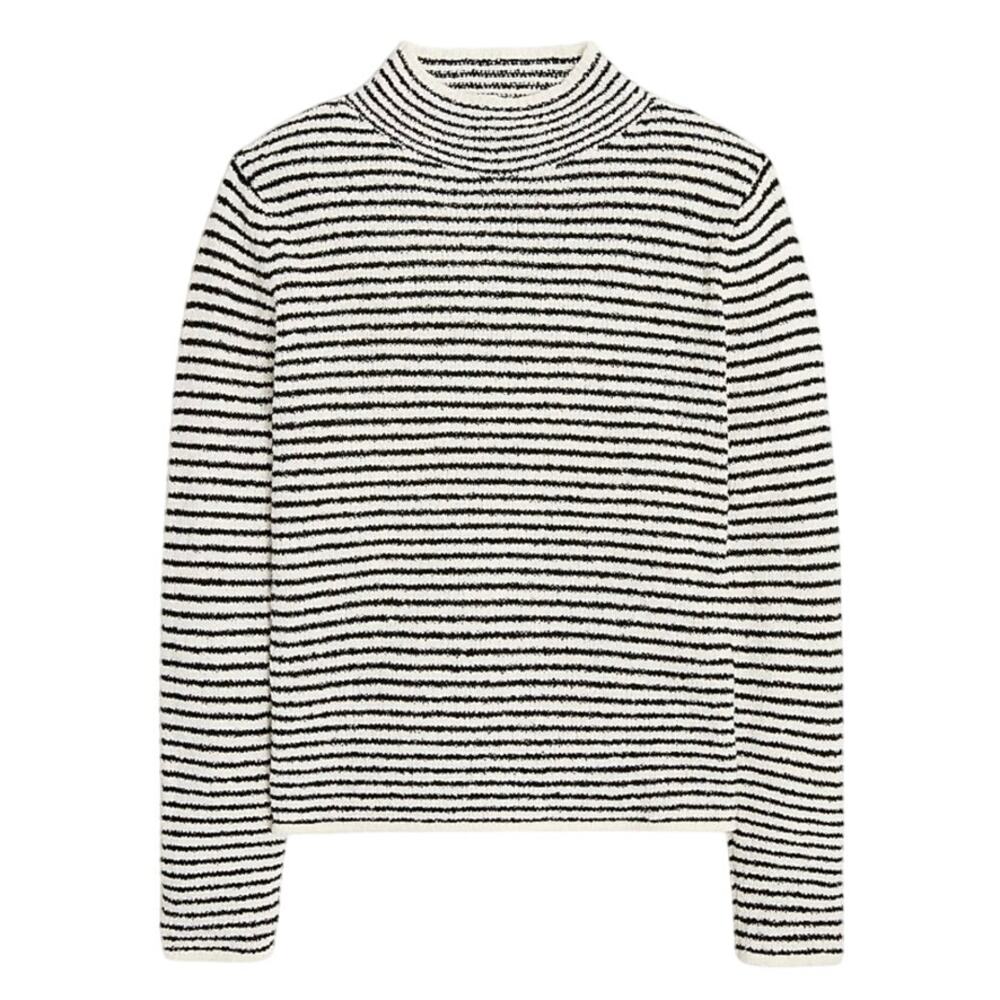 J.Crew Factory Striped Mockneck Pullover Sweater Ivory Black Size XXS NWT